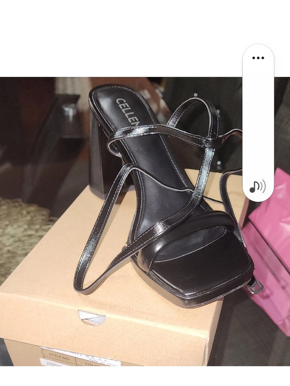 Elle Black Strappy Square-Toe Block Heel Sandals